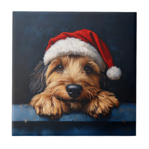 Otterhound in een kerstmuts tegeltje