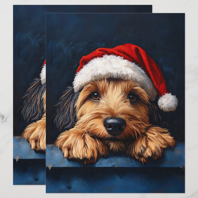 Otterhound in een Santa Hat plakboek papier (Voorkant / Achterkant)