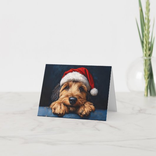 Otterhound Met Een Kerstman Hoed Kaart (Voorkant)