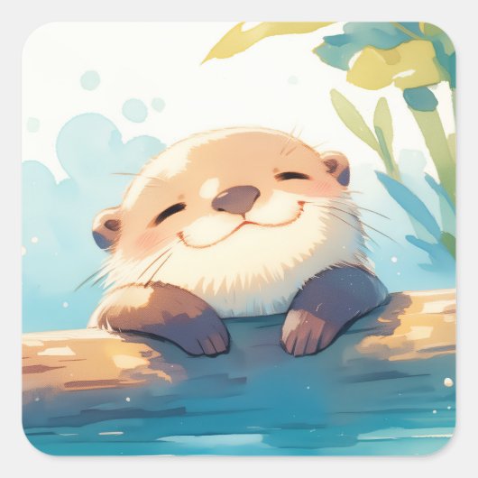 Otterlijk Luie Dag Vierkante Sticker (Voorkant)