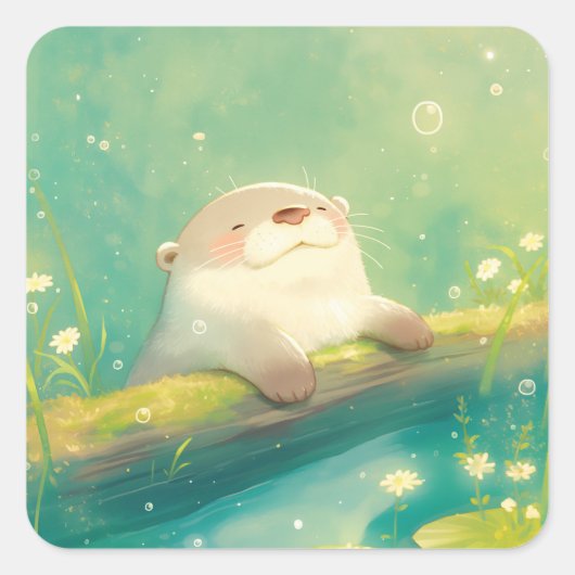 Otterlogboek van Ontspanning Vierkante Sticker (Voorkant)