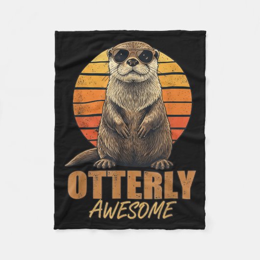 Otterly Awesome Retro Sunset Sea Otter Lover Graph Fleece Deken (Voorkant)
