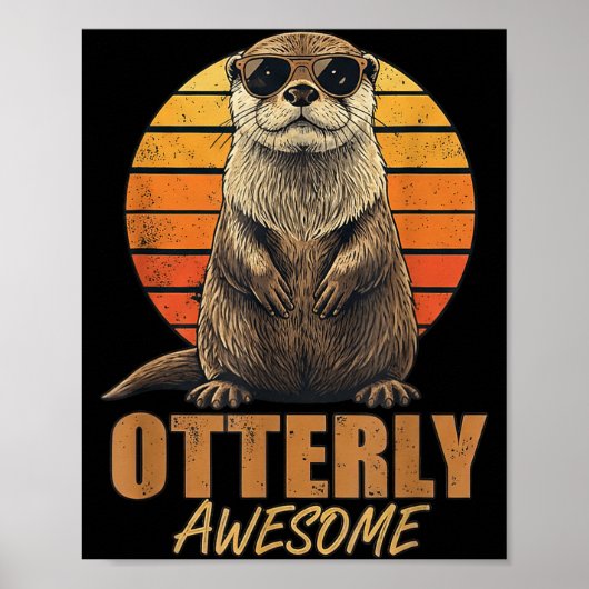 Otterly Awesome Retro Sunset Sea Otter Lover Graph Poster (Voorkant)