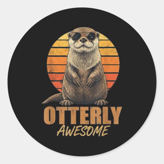 Otterly Awesome Retro Sunset Sea Otter Lover Graph Ronde Sticker (Voorkant)
