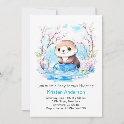 Otterly Blue Floral Boy Baby shower Kaart (Voorkant)