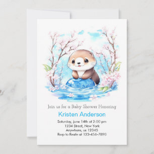 Otterly Blue Floral Boy Baby shower Kaart