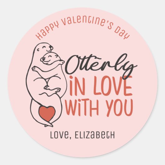 Otterly in Love Funny Cute Heart Valentijnsdag Ronde Sticker (Voorkant)