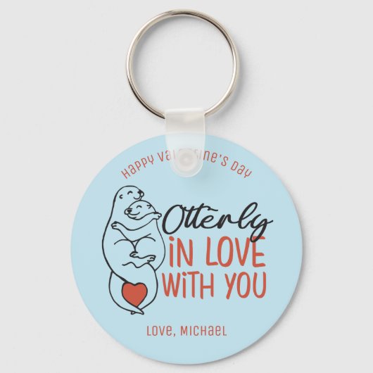 Otterly in Love Funny Pun Cute Valentijnsdag Sleutelhanger (Voorkant)