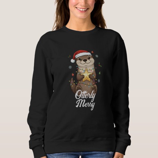 Otterly Merry Christmas - Cute Otter Santa Hat Trui (Voorkant)