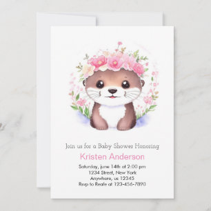 Otterly roze bloemenwhimsy meisje Baby shower Kaart