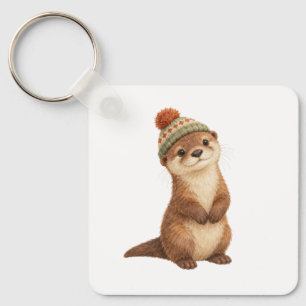Otterpup met een Gebreide Mutss op Sleutelhanger