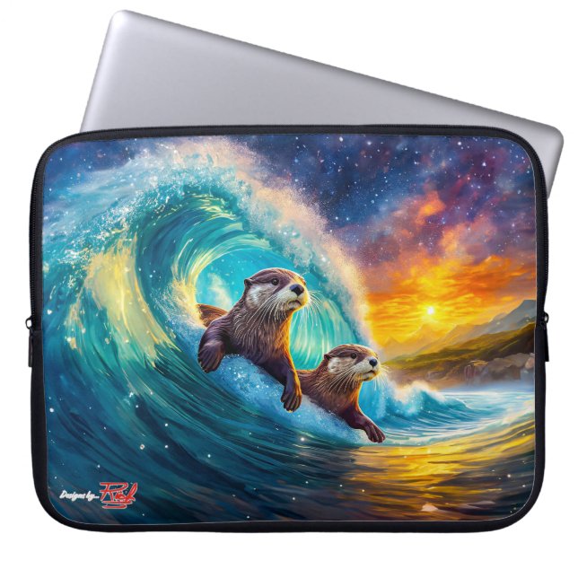 Otters Body Surfing Design van Rich AMeN Gill Laptop Sleeve (Voorkant)