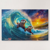 Otters Body Surfing Design van Rich AMeN Gill Legpuzzel (Horizontaal)