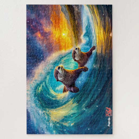 Otters Body Surfing Design van Rich AMeN Gill Legpuzzel (Verticaal)