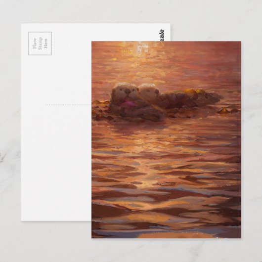 Otters die bij zonsondergang drijven met Kelp Briefkaart (Voorkant / Achterkant)