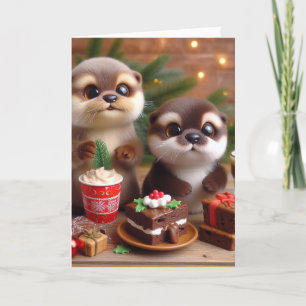 otters en kerstsnoepjes kaart