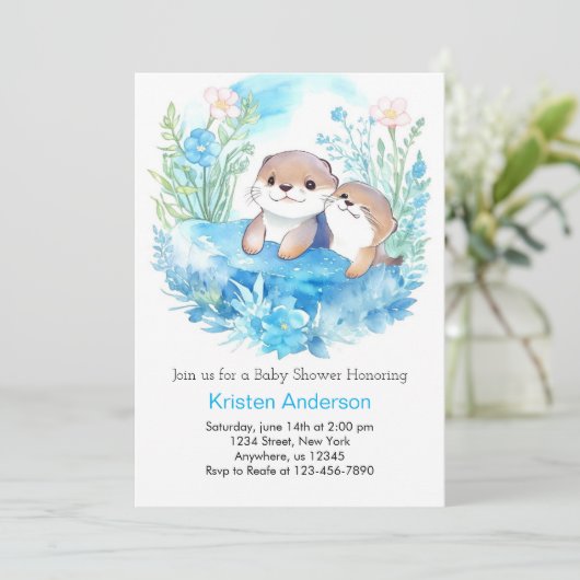 Otter's Enchanted Waterverf Boy Baby shower Kaart (Staand voorkant)