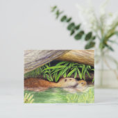 Otters Floating Wildlife Art Briefkaart (Staand voorkant)