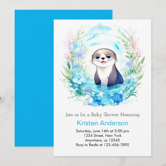 Otter's heerlijke Waterverf Boy Baby shower Kaart (Voorkant / Achterkant)