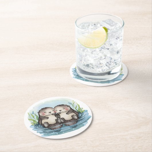 Otters Holding Hands Ronde Kartonnen Onderzetter (Insitu)