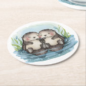 Otters Holding Hands Ronde Kartonnen Onderzetter (Gebogen)