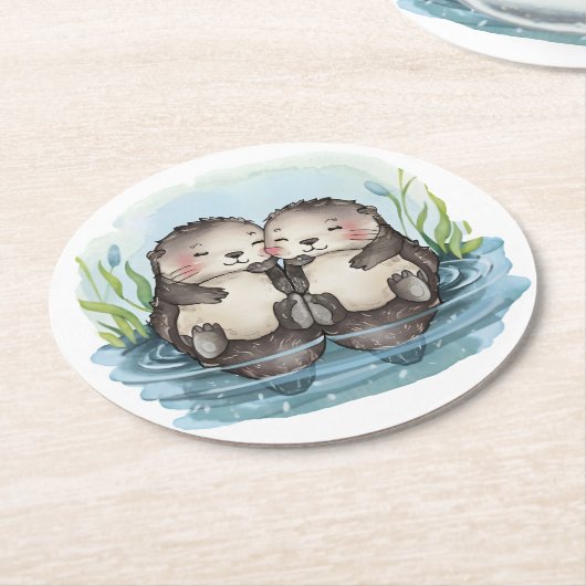 Otters Holding Hands Ronde Kartonnen Onderzetter (Gebogen)