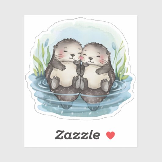 Otters Holding Hands Sticker (Vel)