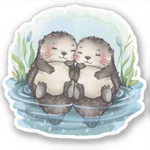 Otters Holding Hands Sticker