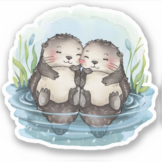 Otters Holding Hands Sticker (Voorkant)