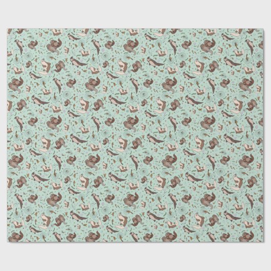 Otters in blauw cadeaupapier (Vlak)