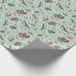 Otters in blauw cadeaupapier