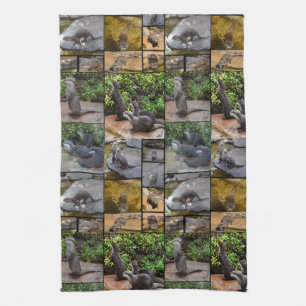 Otters in een fotocollage, theedoek