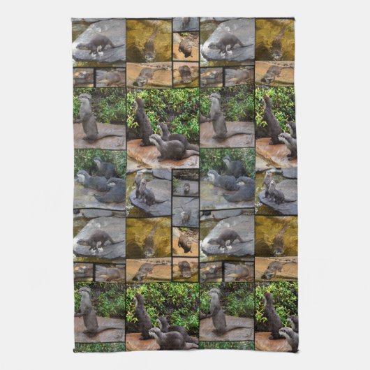 Otters in een fotocollage, theedoek (Verticaal)