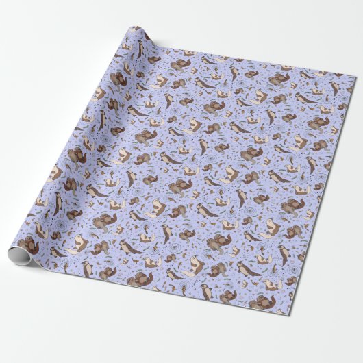 Otters in Paars Cadeaupapier (Uitgerold)