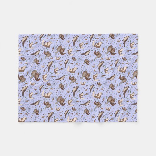 Otters in Paars Fleece Deken (Voorkant (Horizontaal))