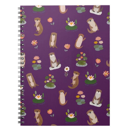 Otters & Lily Pads on Dark Purple Notitieboek (Voorkant)