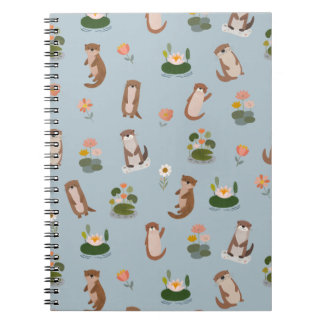 Otters & Lily Pads on Pale Gray-Blue Notitieboek