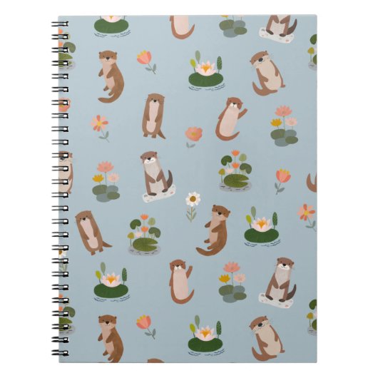 Otters & Lily Pads on Pale Gray-Blue Notitieboek (Voorkant)