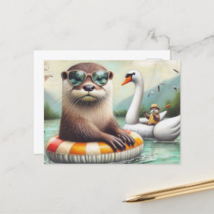 Otters op een Float Trip Briefkaart