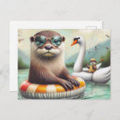 Otters op een Float Trip Briefkaart (Voorkant / Achterkant)