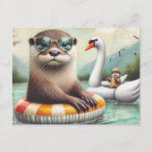 Otters op een Float Trip Briefkaart (Voorkant)