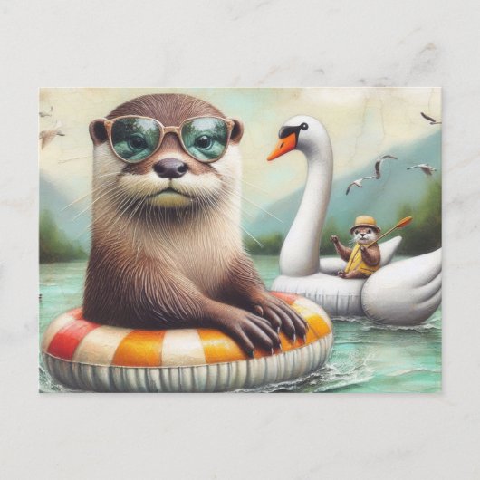 Otters op een Float Trip Briefkaart (Voorkant)
