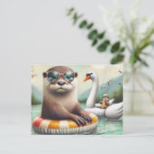Otters op een Float Trip Briefkaart (Staand voorkant)
