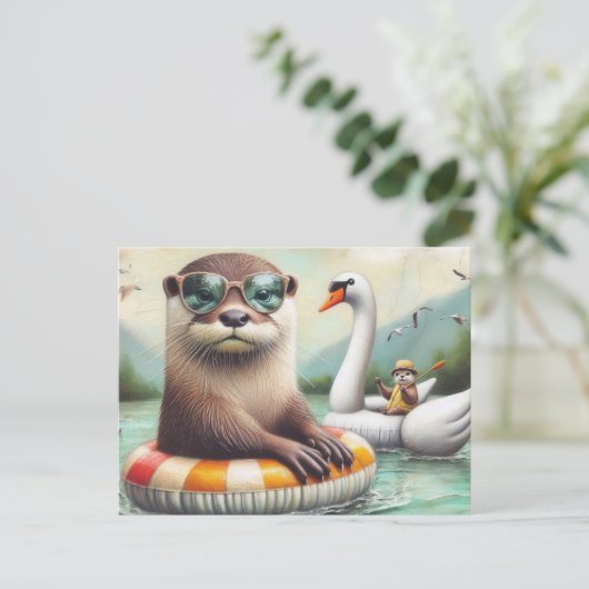 Otters op een Float Trip Briefkaart (Staand voorkant)