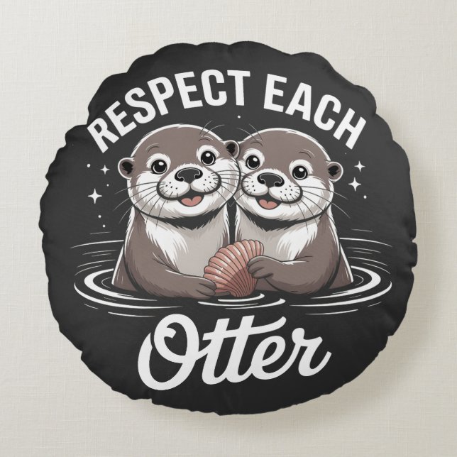 Otters Respecteren Elkaar Grappig Rond Kussen (Voorkant)