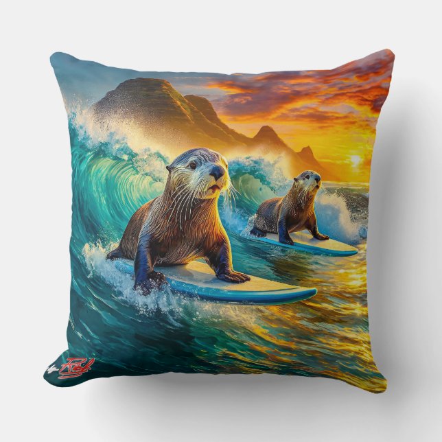 Otters Surfing 02 Design van Rich AMeN Gill Kussen (Voorkant)
