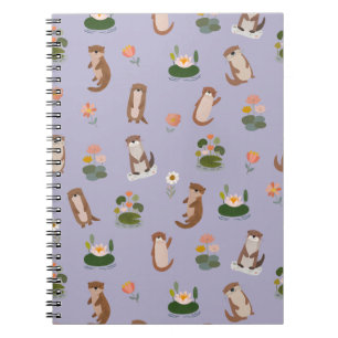Otters & Waterlelies op Bleekgrijs-Paars Notitieboek