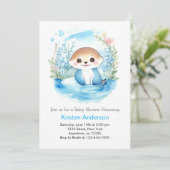 Otter's Wildflower Paradise Blue Boy Baby shower Kaart (Staand voorkant)