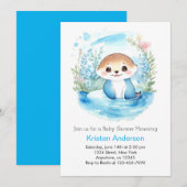 Otter's Wildflower Paradise Blue Boy Baby shower Kaart (Voorkant / Achterkant)