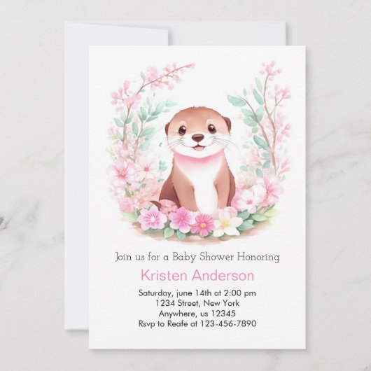 Otter's Wonderland Meisje Baby shower Kaart (Voorkant)